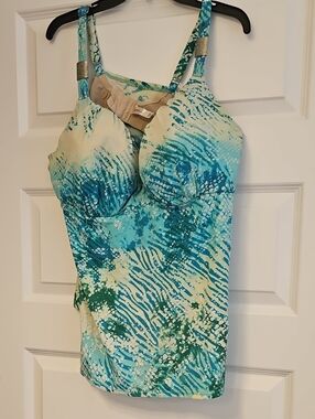 Cacique Teal and Aqua Watercolor Tankini Top